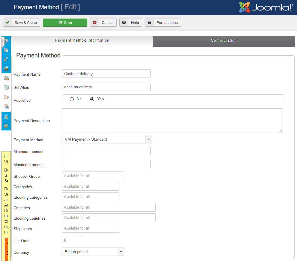 payment payment method edit information screen